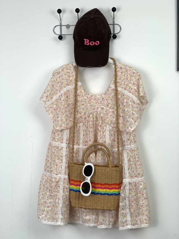 法式复古碎花连衣裙气质优雅短袖雪纺中长裙田园风大码女装