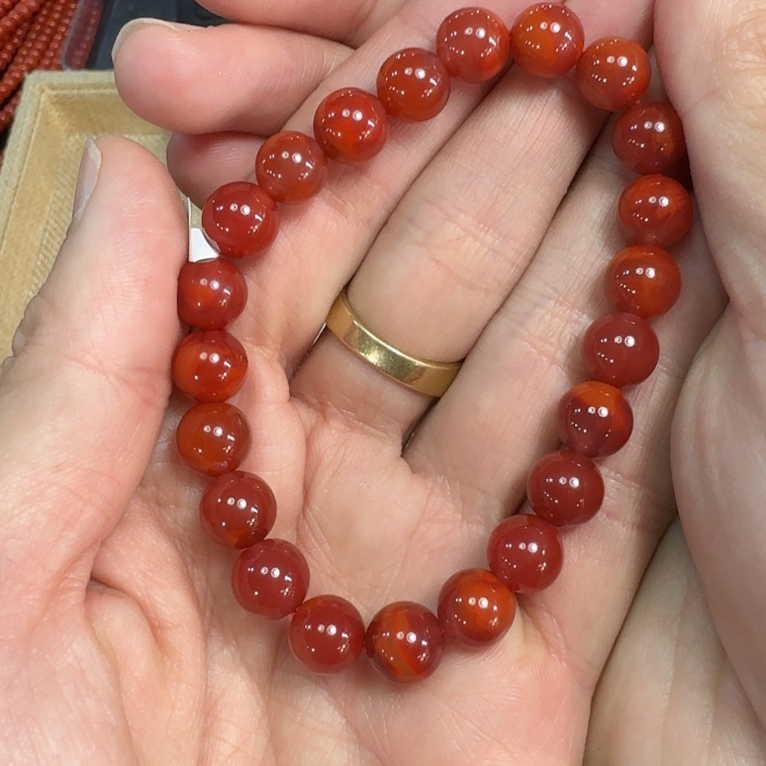 南红玛瑙手链未镶嵌手串原矿南红牛血红9mm