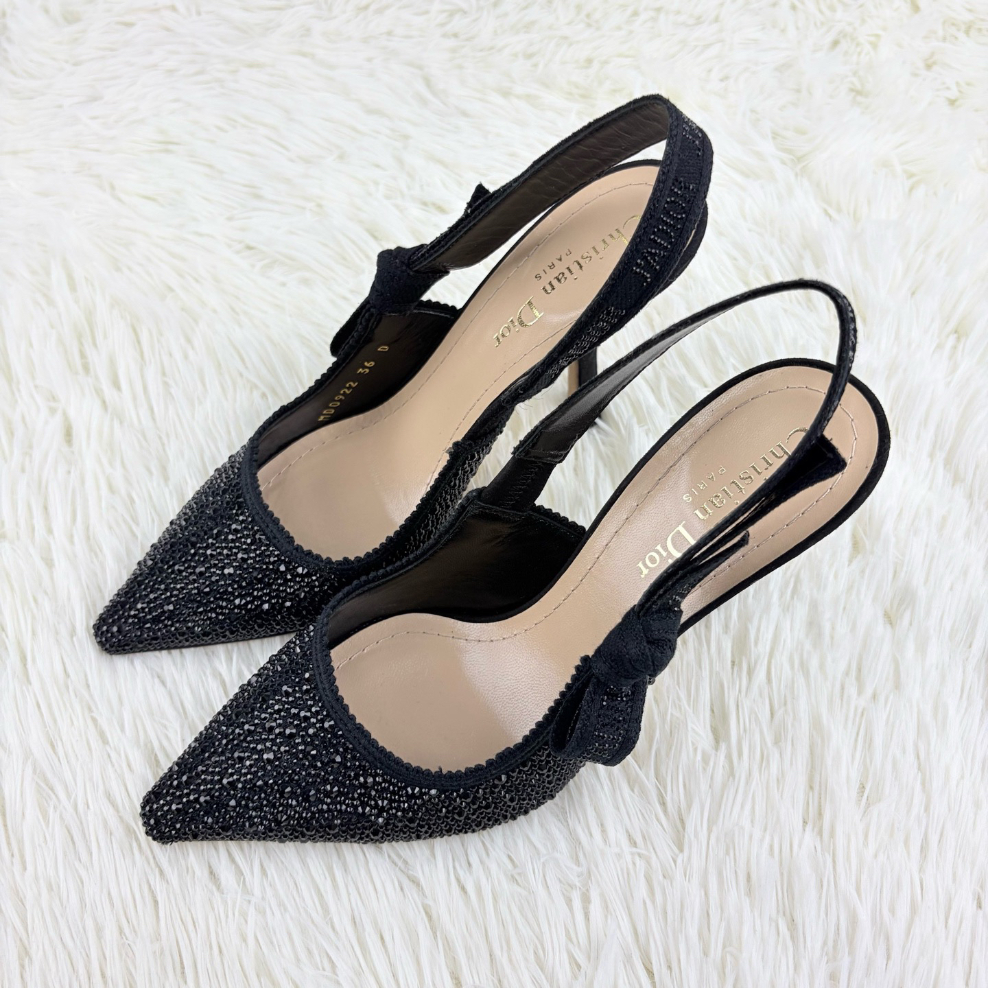 99新 DIOR/迪奥 黑色水钻高定款绑带高跟鞋36码原盒 咩