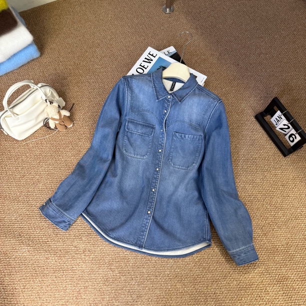 qgg女装冬季新品加绒加厚防卷边天丝牛仔衬衫 258800