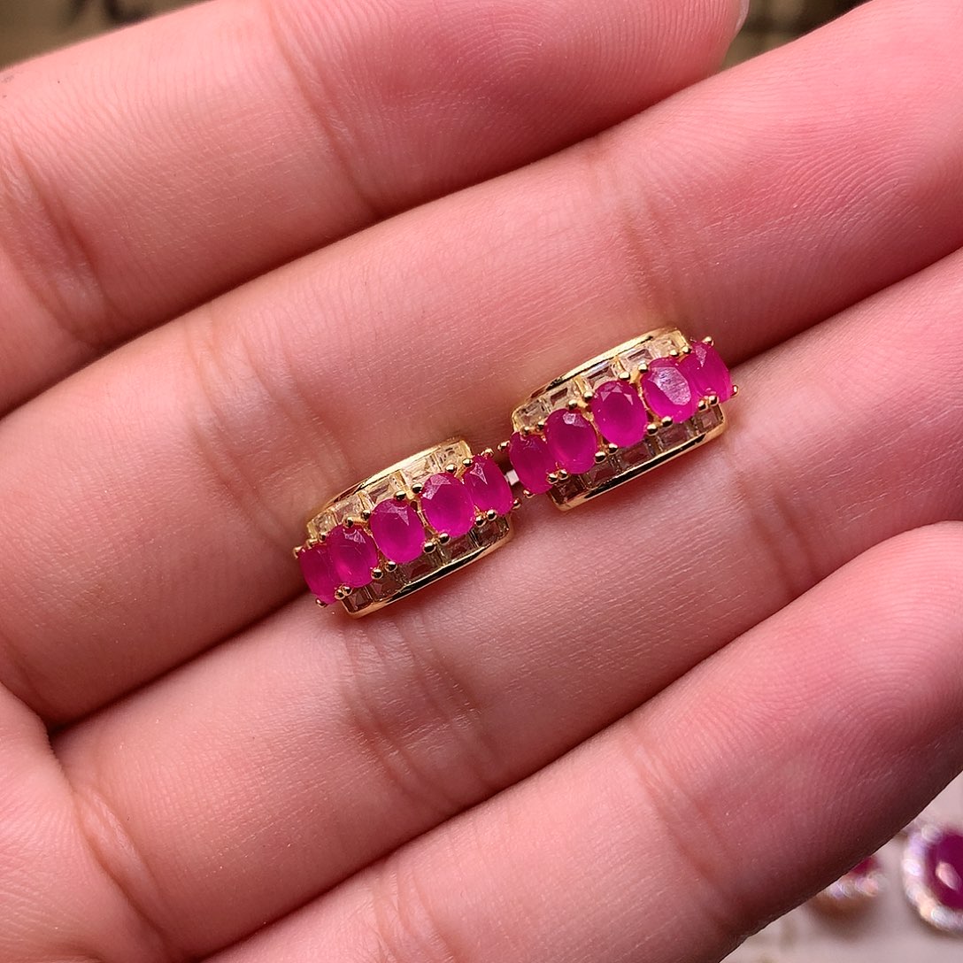 红宝石耳饰银S925镶嵌