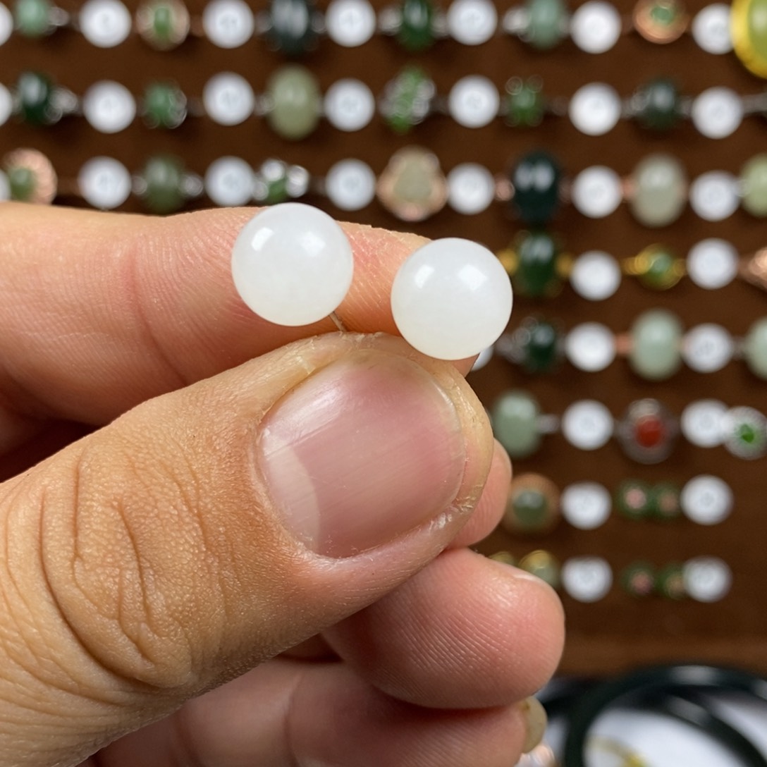 和田玉（白玉）戒指银S925镀金镶嵌