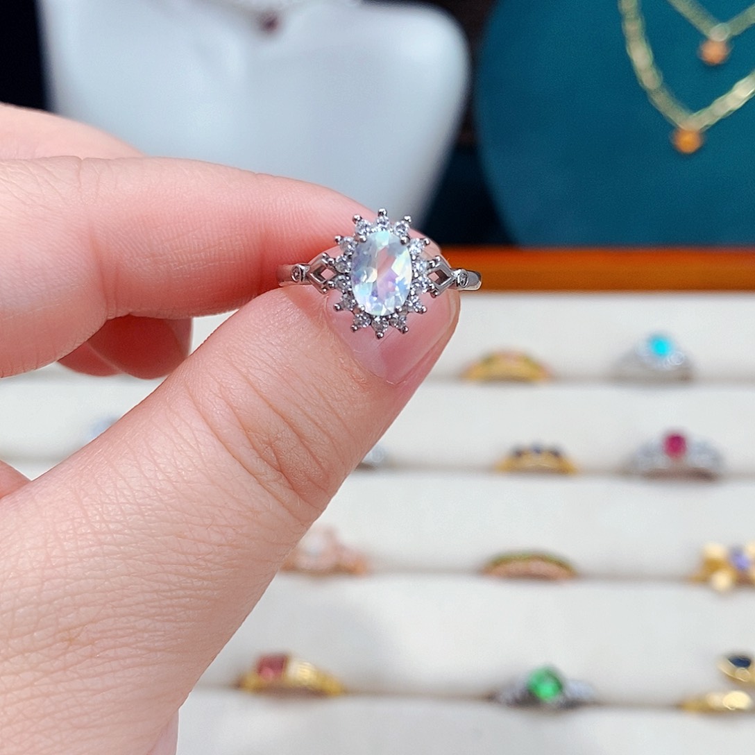 月光石戒指银S925镶嵌