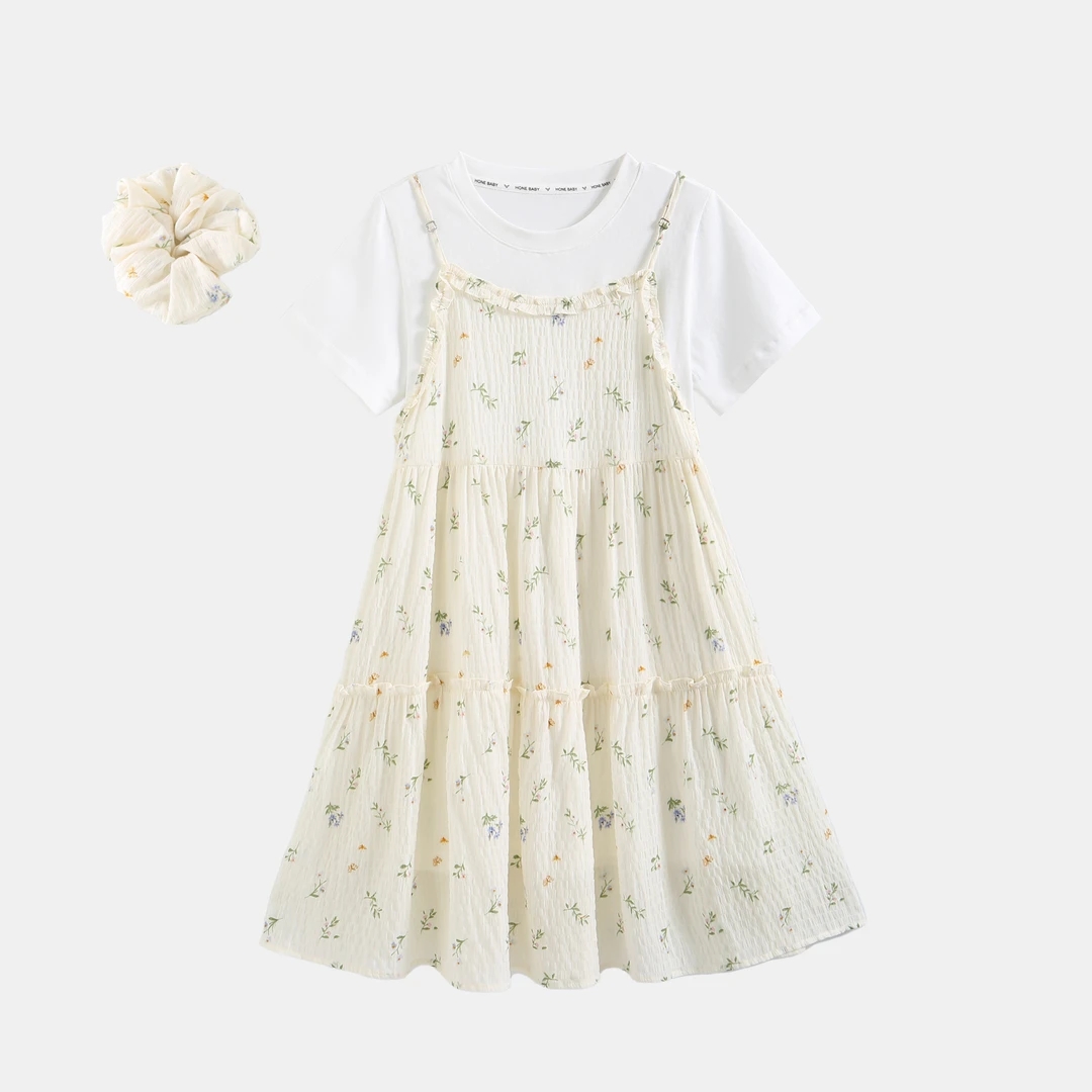 女童吊带连衣裙2025夏季洋气女孩海边度假长裙大童叠穿裙子两件套