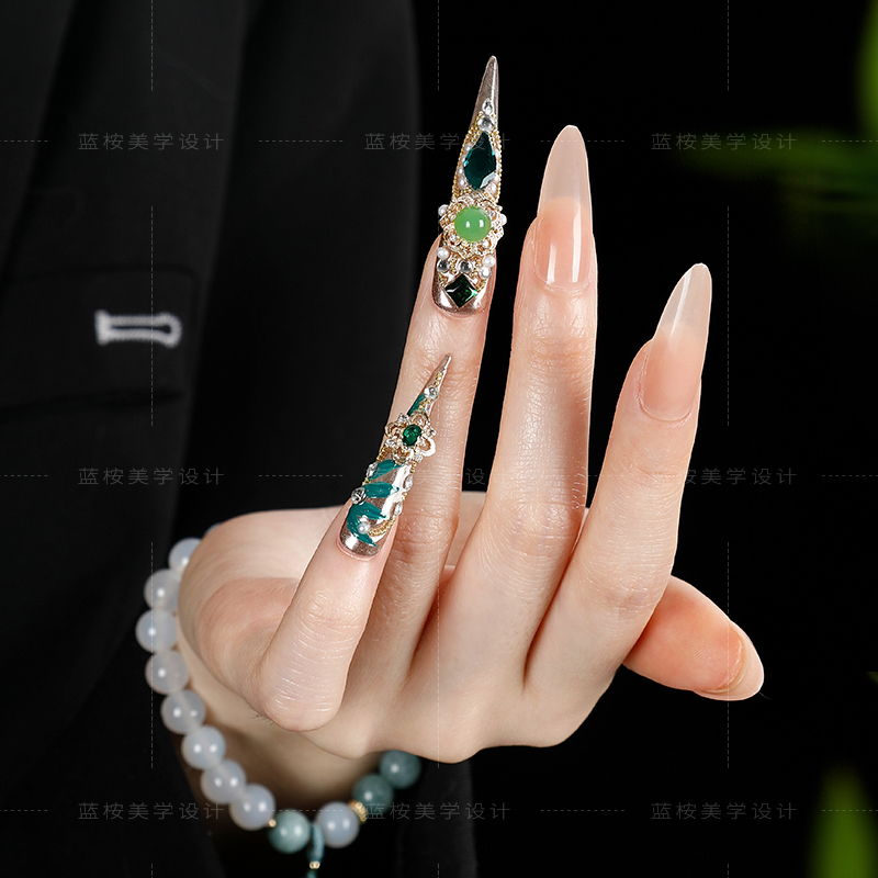 春庭幕 复古翡翠绿嬛嬛护甲贵妃甲高级中式国风穿戴甲