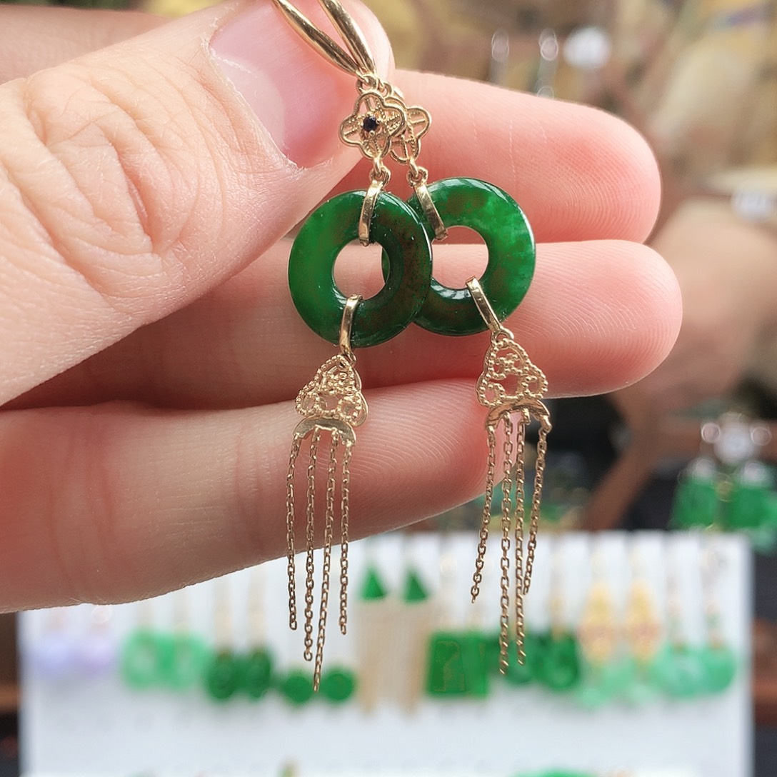 翡翠耳饰18K金镶嵌耳饰