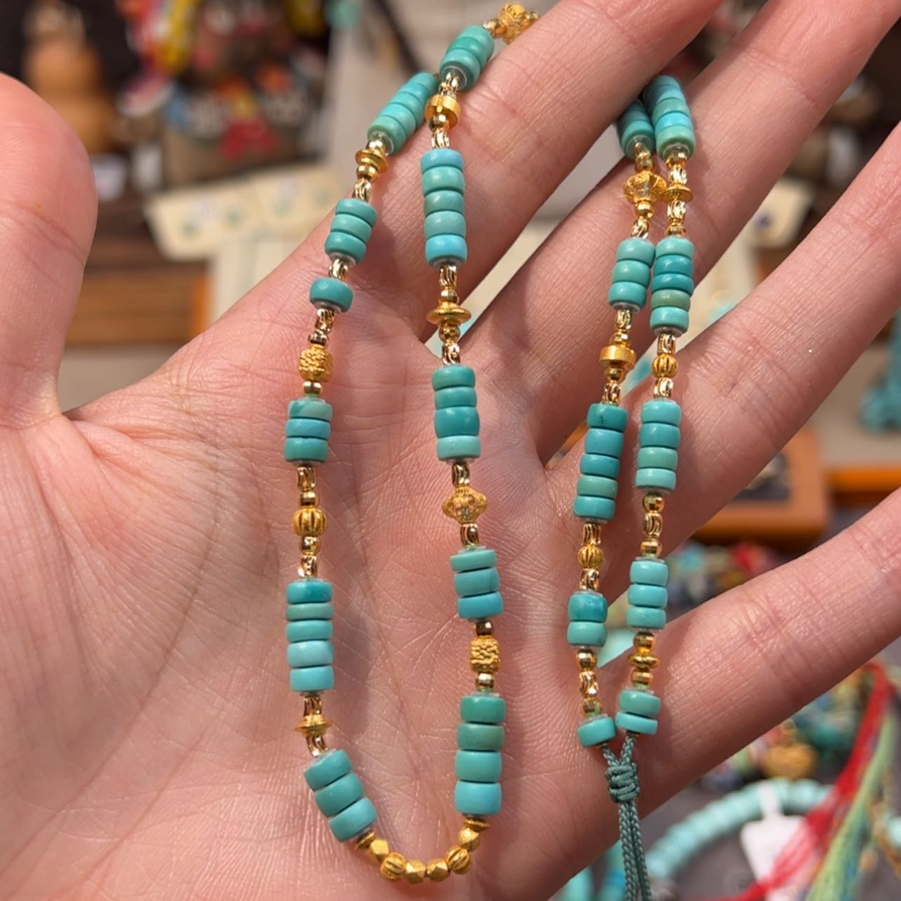 【闪购商品】18K金镶嵌绿松石项链小药片