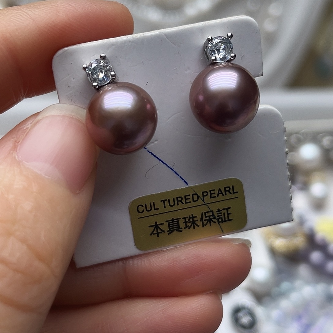 淡水珍珠银S925镶嵌耳钉