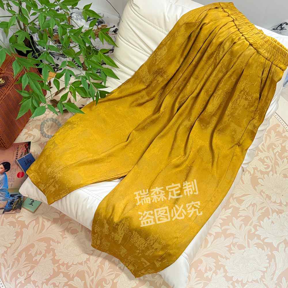 800 中式国风纯色提花萝卜裤休闲简约-腰围68-裤长91