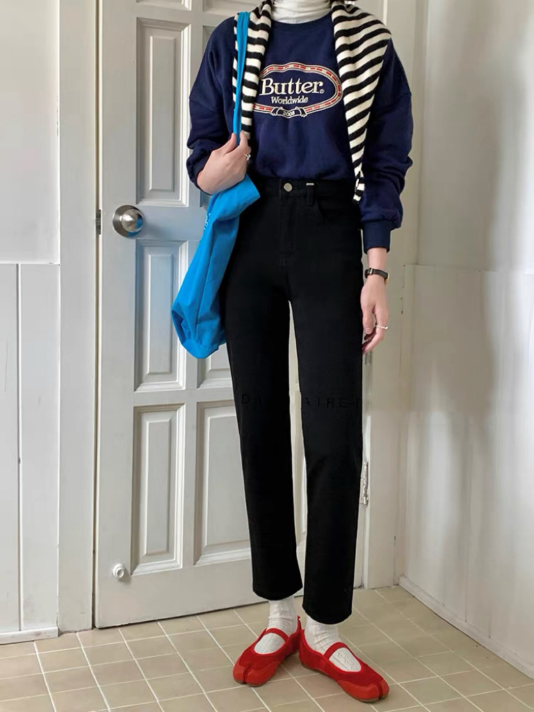 SU【095】代A9 愫洋  早秋新款高腰四面弹黑色九分烟管裤