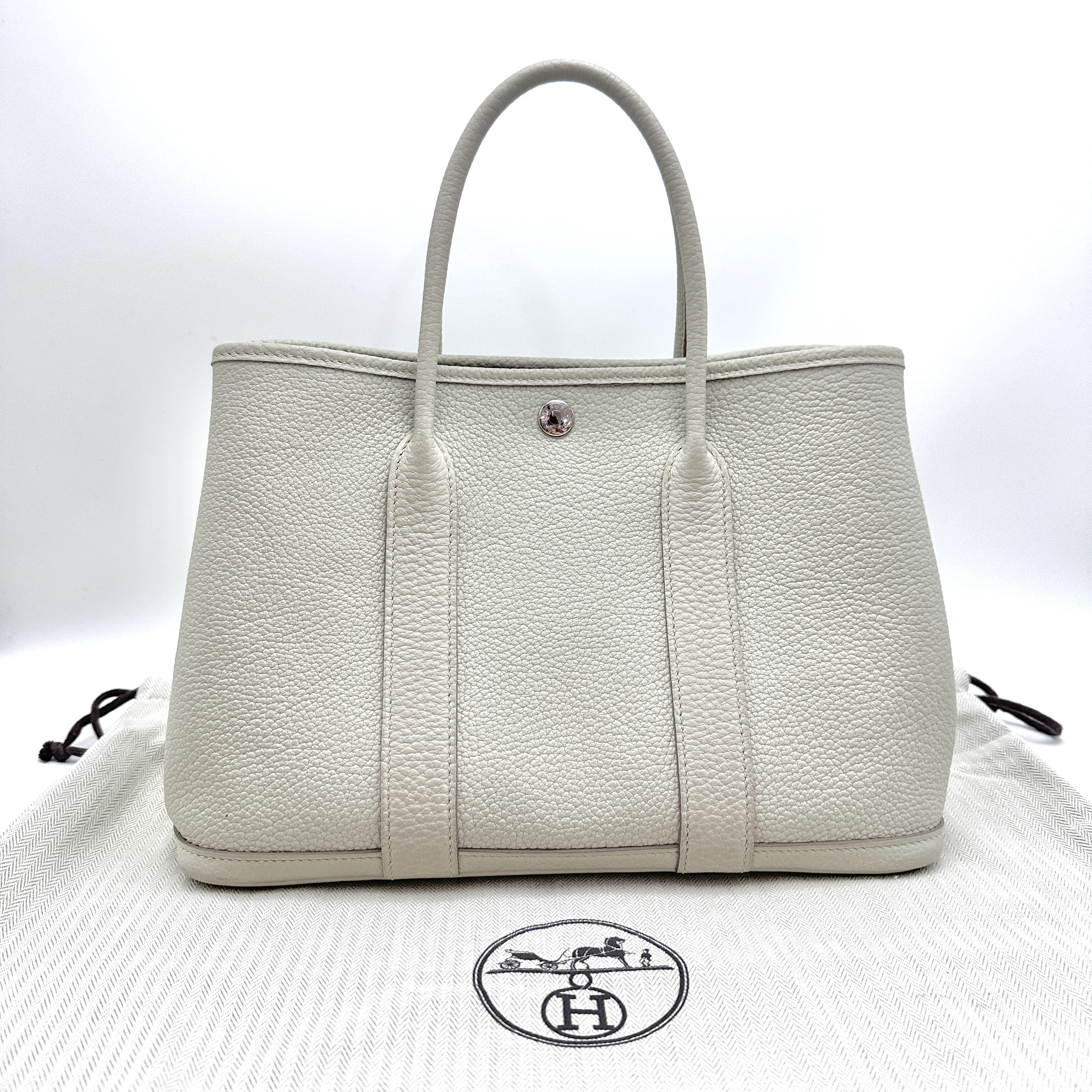 95新 Hermes/爱马仕 Gardenpety冰川白银扣花园30手提包 93629