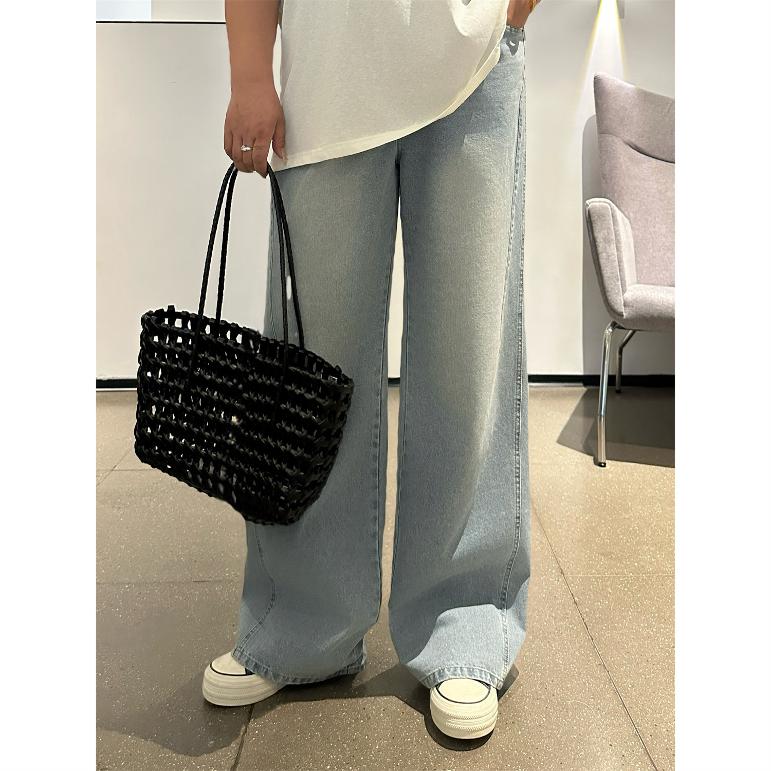 断码捡漏~巴黎旧梦/ 时髦松弛镰刀弯牛仔裤4267花契大码200斤胖mm