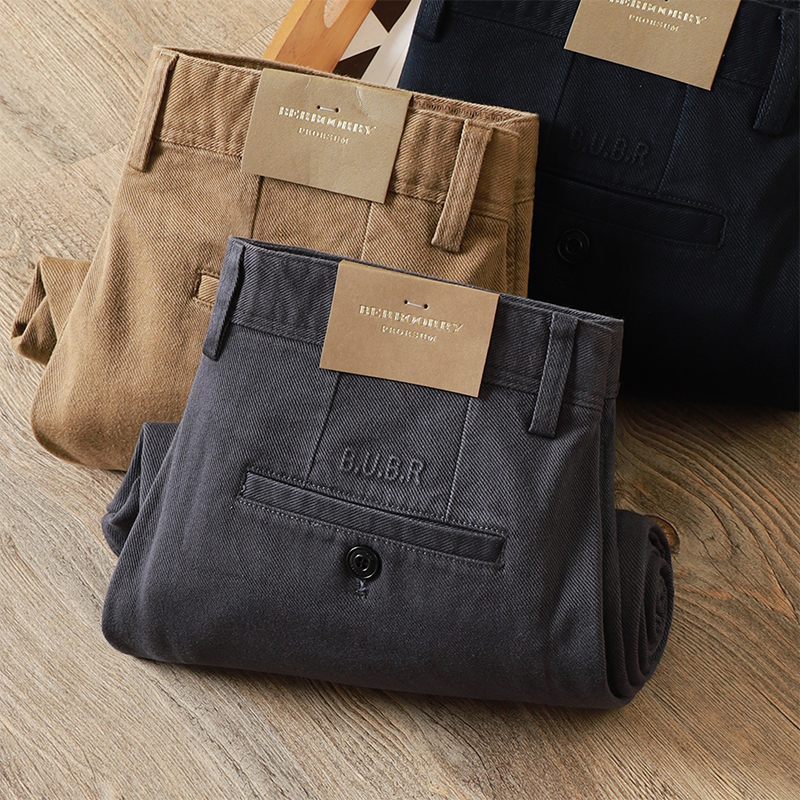 冬季加绒加厚男士直筒宽松休闲裤斜纹弹力棉质保暖厚实中高腰长裤