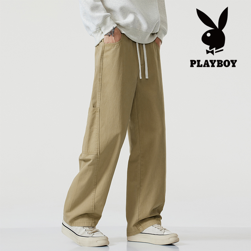 PLAYBOY/花花公子2025秋季纯棉工装裤男士休闲裤日系宽松直通裤