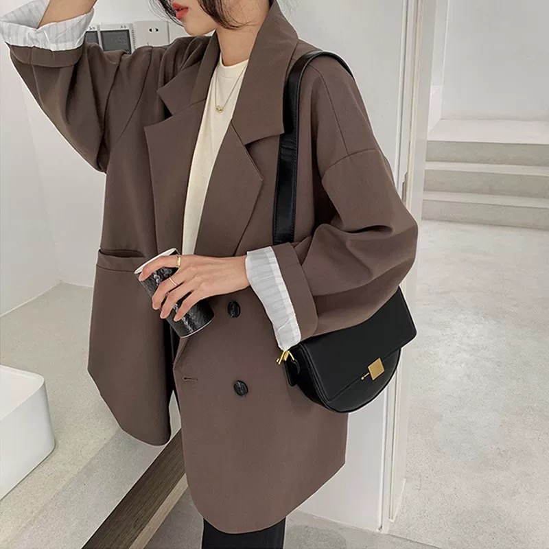 西装外套女春秋季新款韩版宽松休闲时尚双排扣大码上衣女