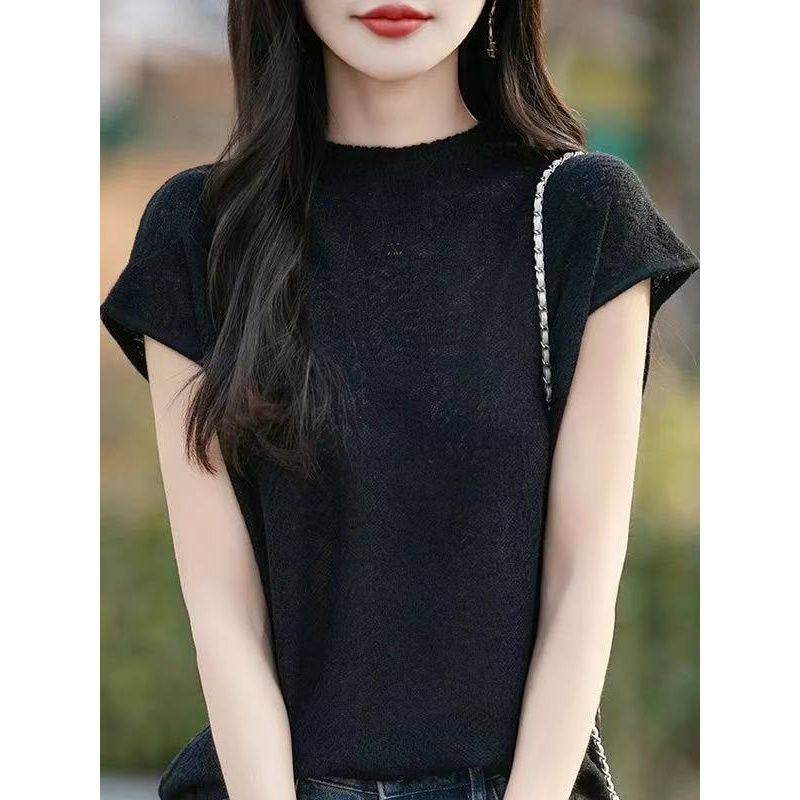 【女神款飞袖-熙兰雅】新款女士短袖针织衫百搭打底亮丝v999 J03136