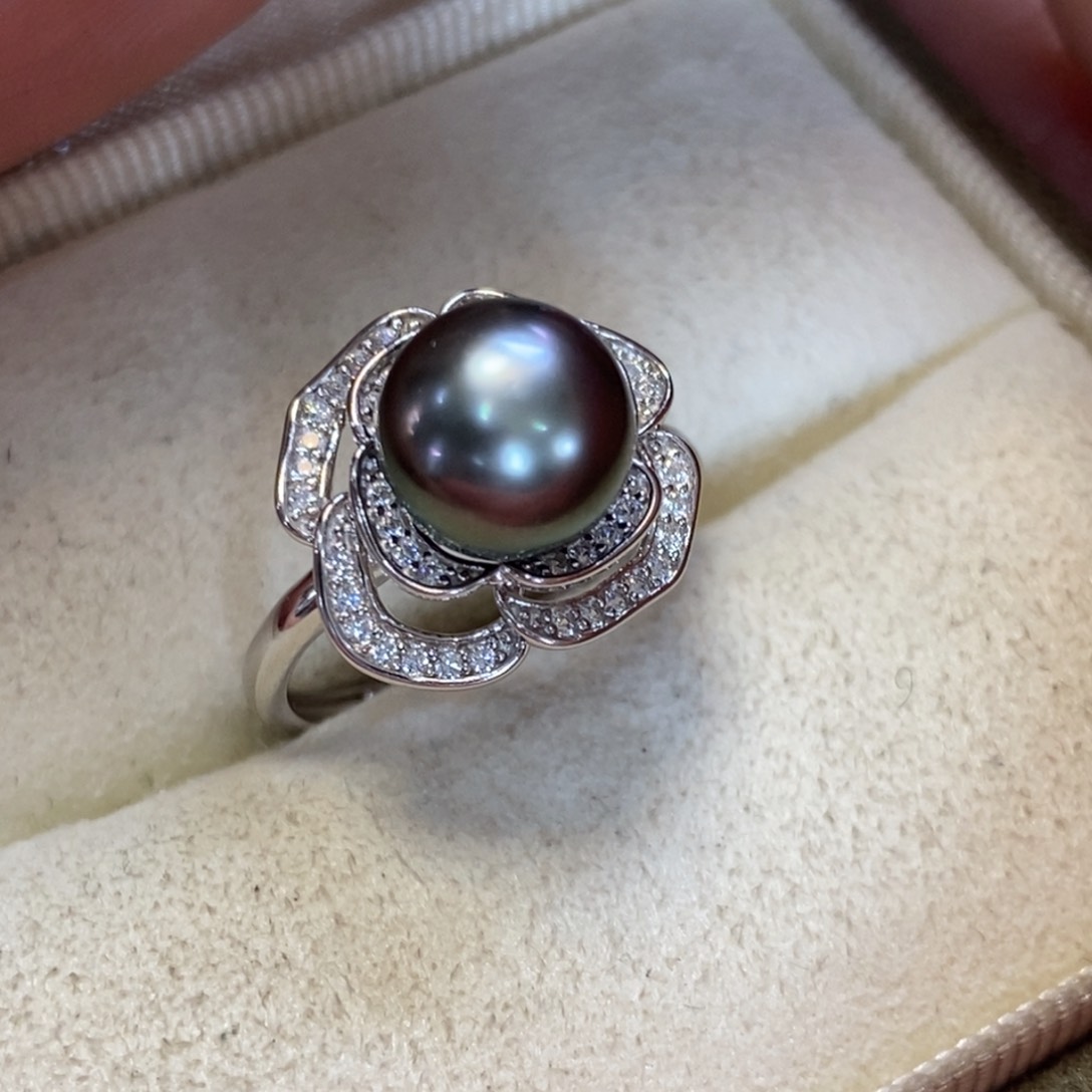 海水珍珠戒圈银S925镶嵌和*下微瑕