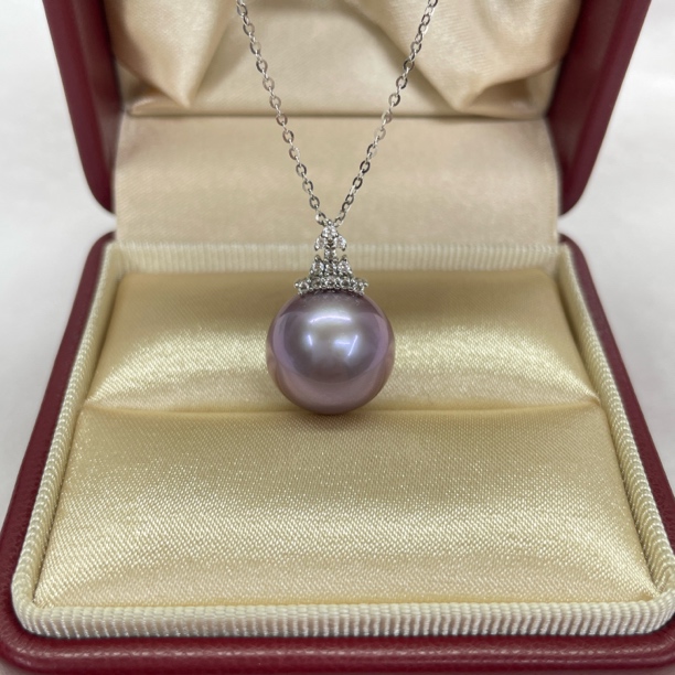【圣诞节专属】紫珠13-14mm珍珠吊坠正圆极光极微瑕大气经典百搭