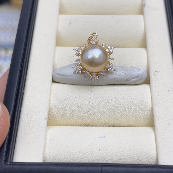 海水珍珠颈饰银S925镶嵌金珠吊坠11-12mm