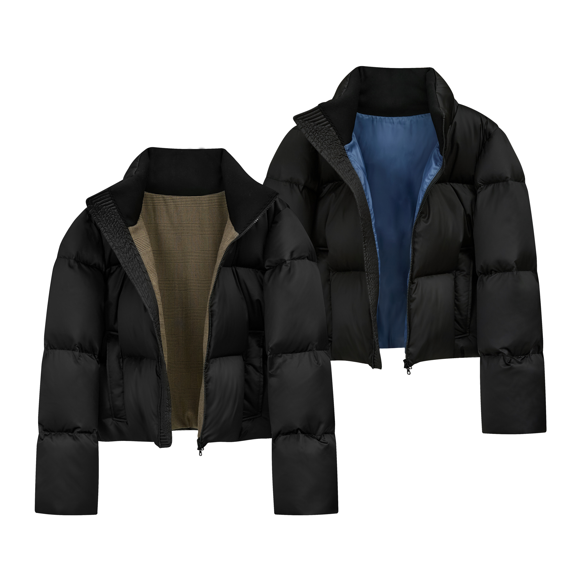 TAICHIISM 90白鸭绒立领短宽Boxy缎面光泽“蓝光”“道格”羽绒服