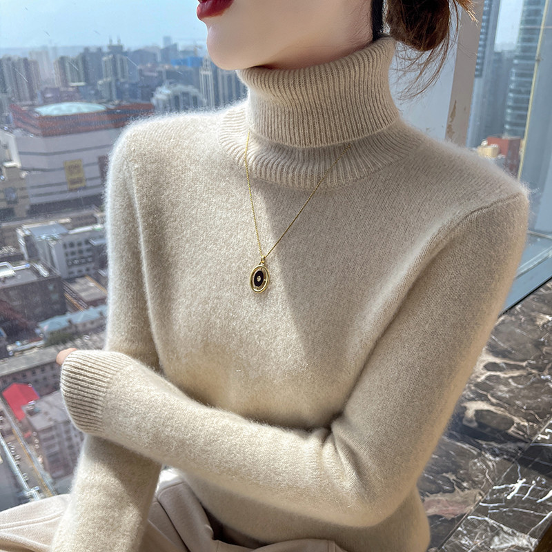 专柜正品羊绒衫女100%羊绒加厚高领秋冬新款针织打底衫女百搭毛衣