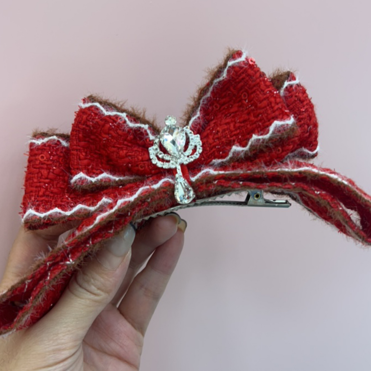 红色立体双层蝴蝶结发夹顶夹