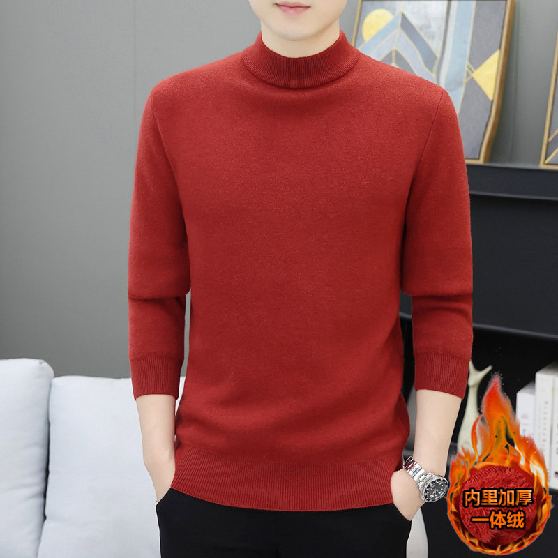 8201-主推爆款品质款】【非复合一体绒中领】高品质加绒针织毛衣10色