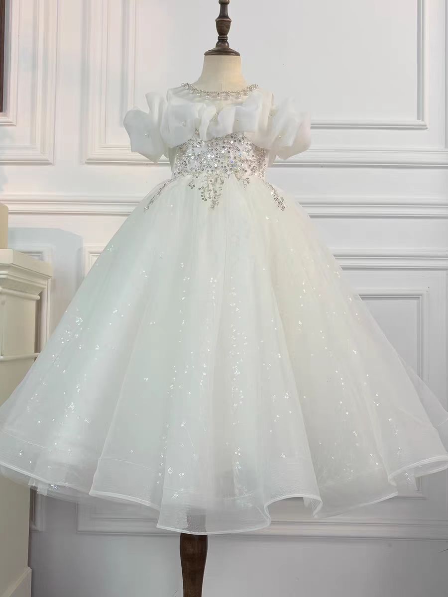 【白雪一字肩】花朵生日走秀重工公主裙高端儿童礼服花童主持