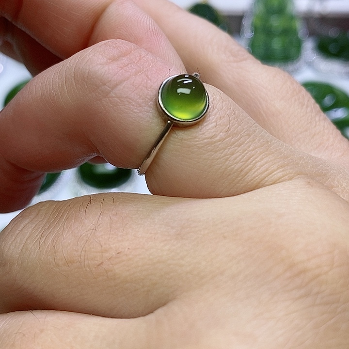 蛇纹石玉戒指银S925镶嵌