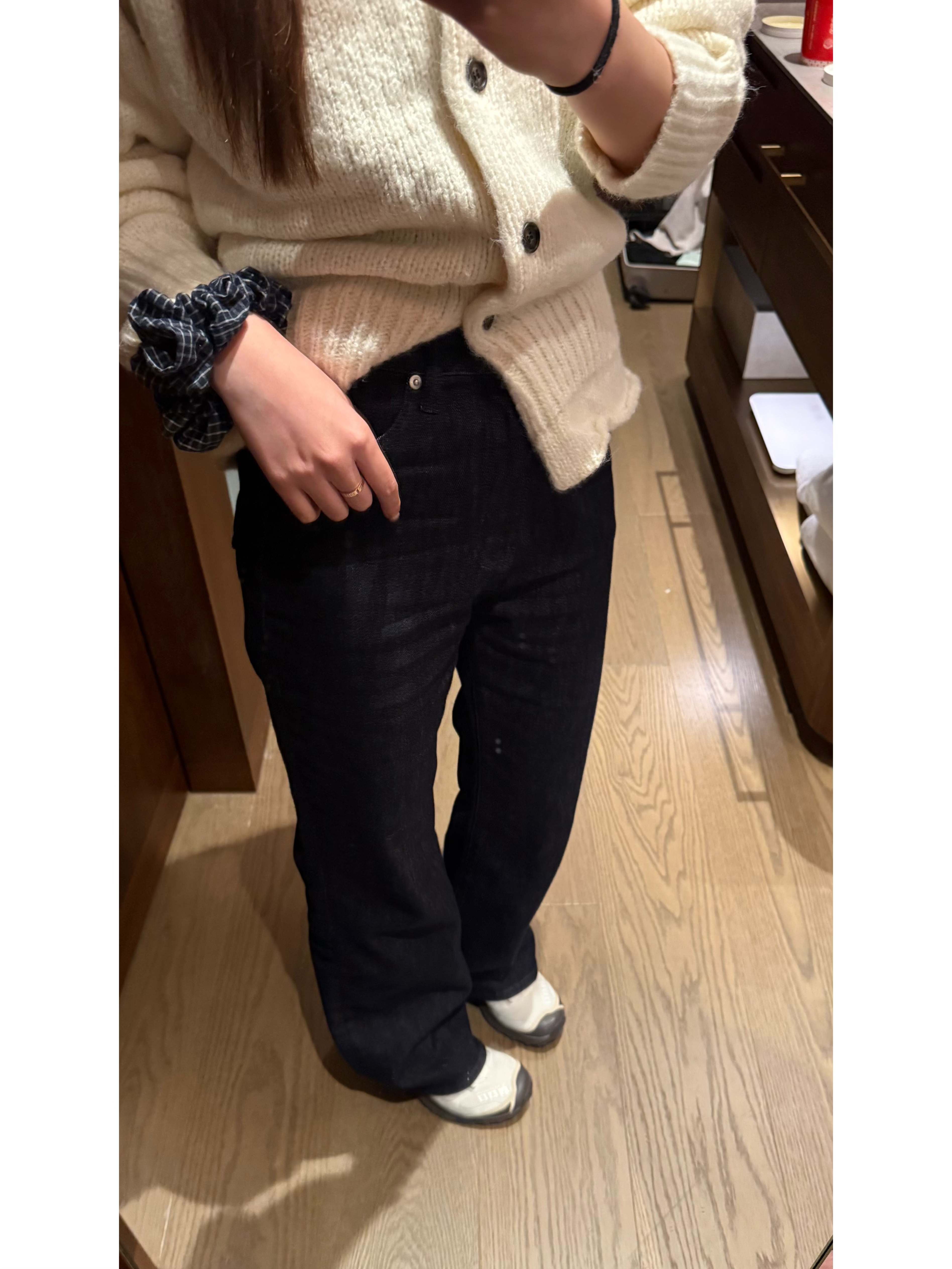 JIREH 以乐 韩代  丹宁色加绒 宽松微喇温暖牛仔裤