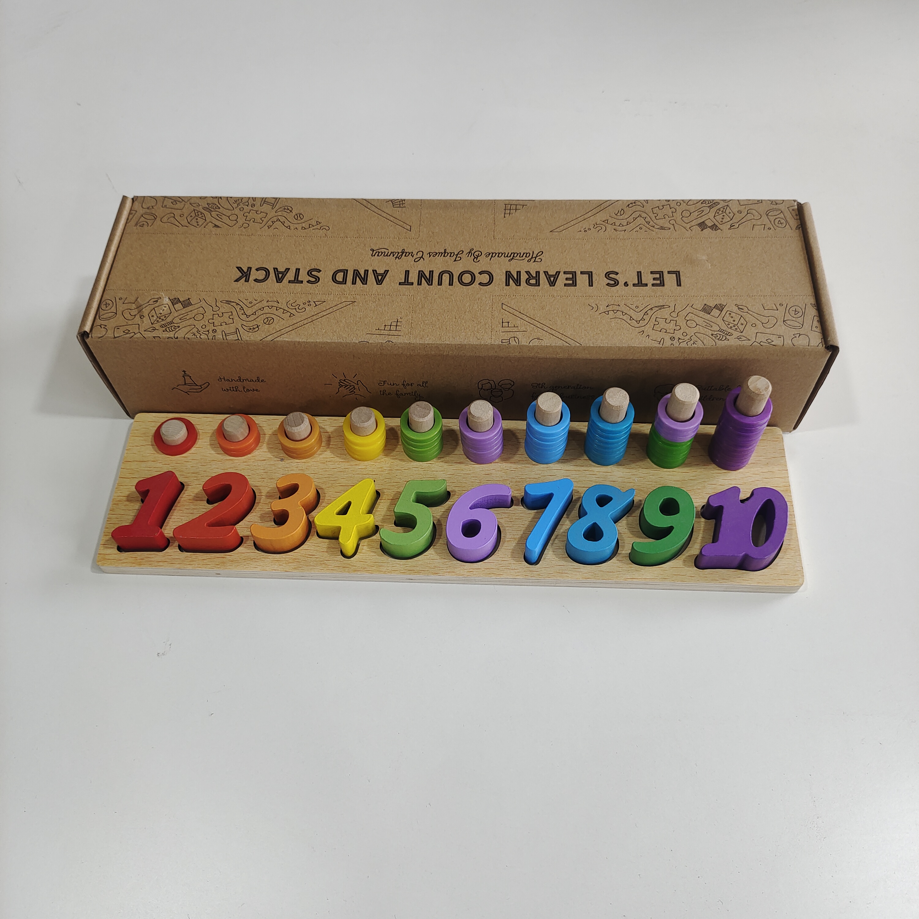 数字镶嵌板套圈2合1拼板宝宝早教教具木制玩具