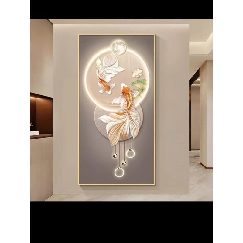 轻奢【锦鲤送福】213玄关装饰画平面晶瓷装饰画走廊过道装饰画捡漏