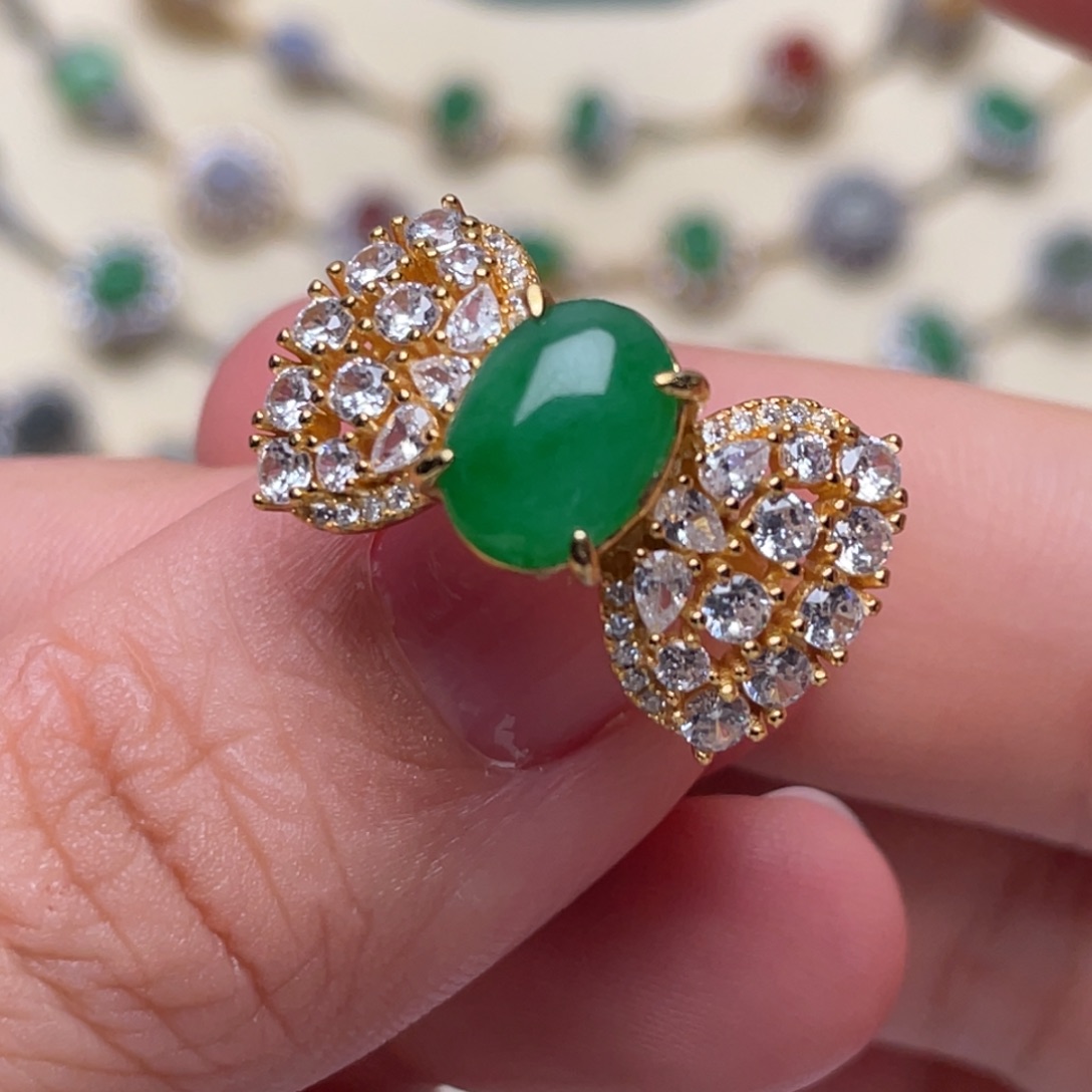 翡翠戒指银S925镶嵌纯天然缅甸翡翠