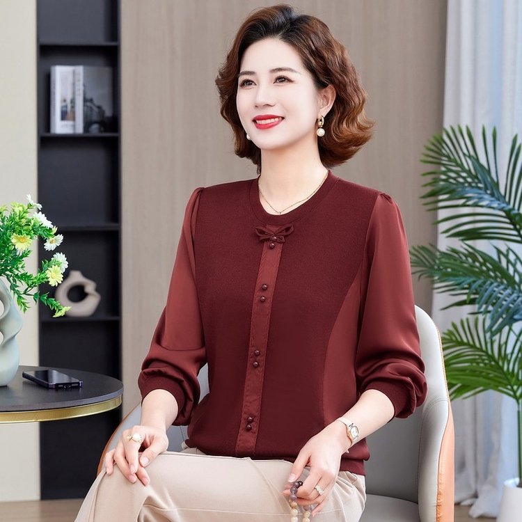 新款妈妈装春秋洋气上衣套头百搭显瘦中老年人女长袖时尚打底衫