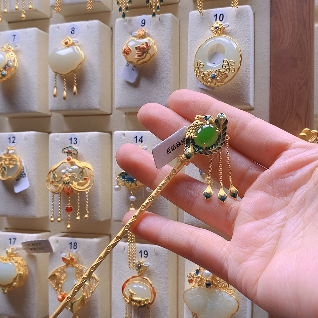 和田玉颈饰银S925镶嵌