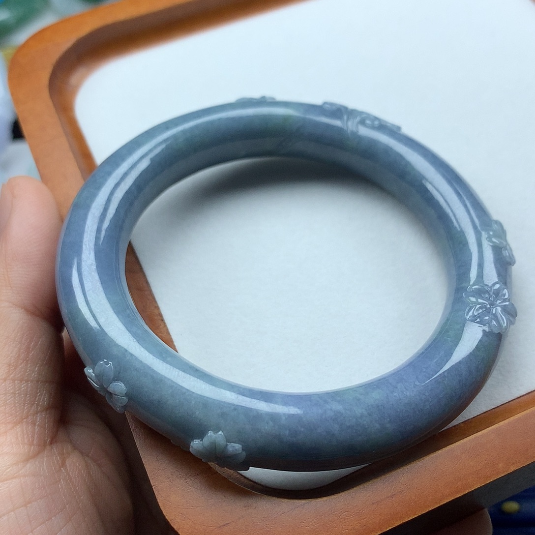 翡翠未镶嵌手镯复古风格57.5