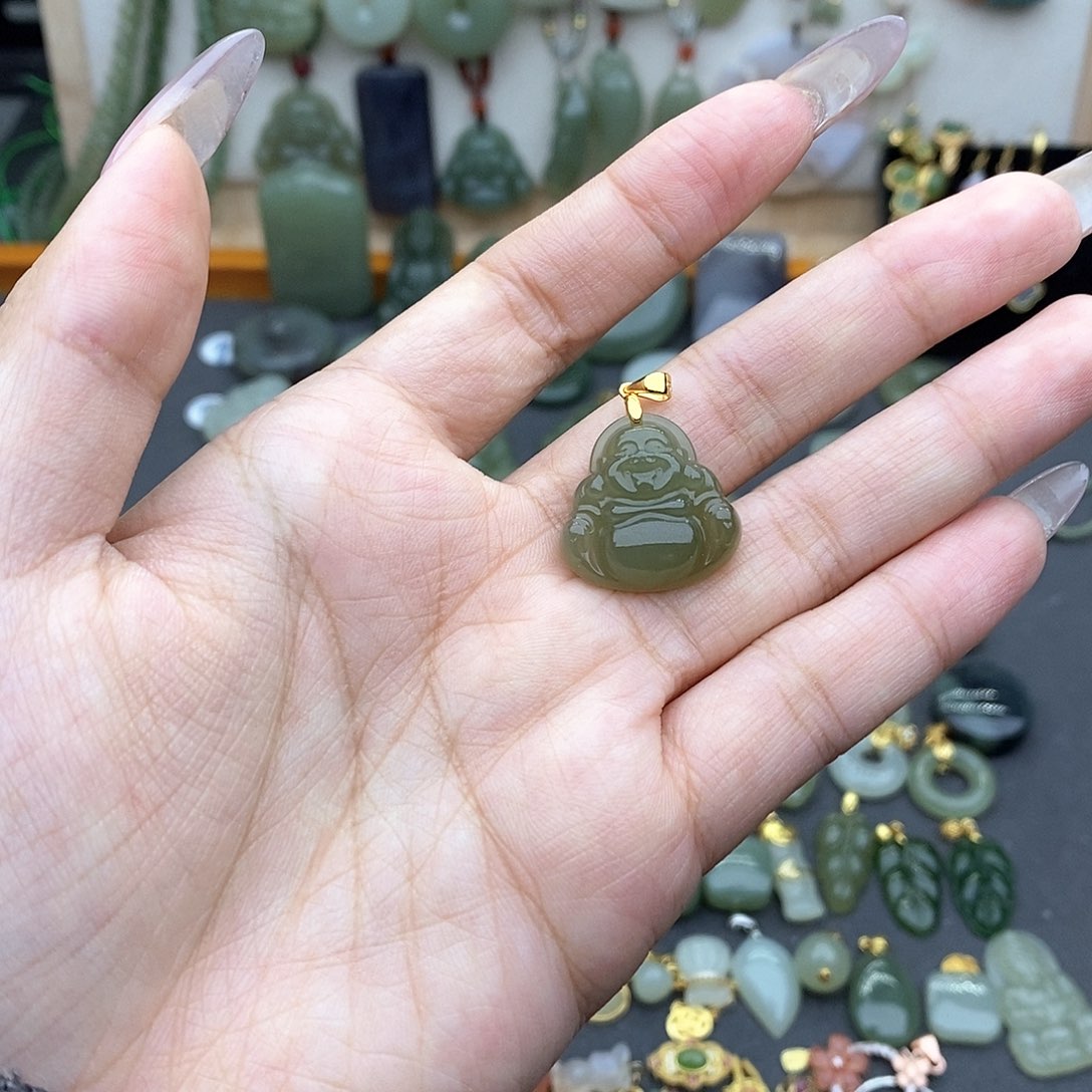 和田玉银S925镶嵌吊坠(不含链)