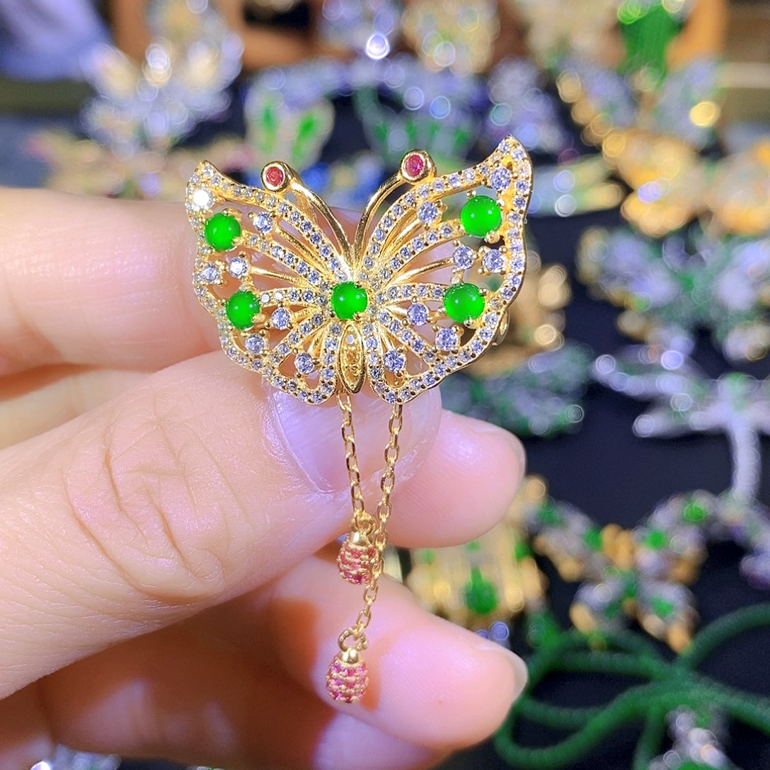 颈饰银S925镶嵌翡翠