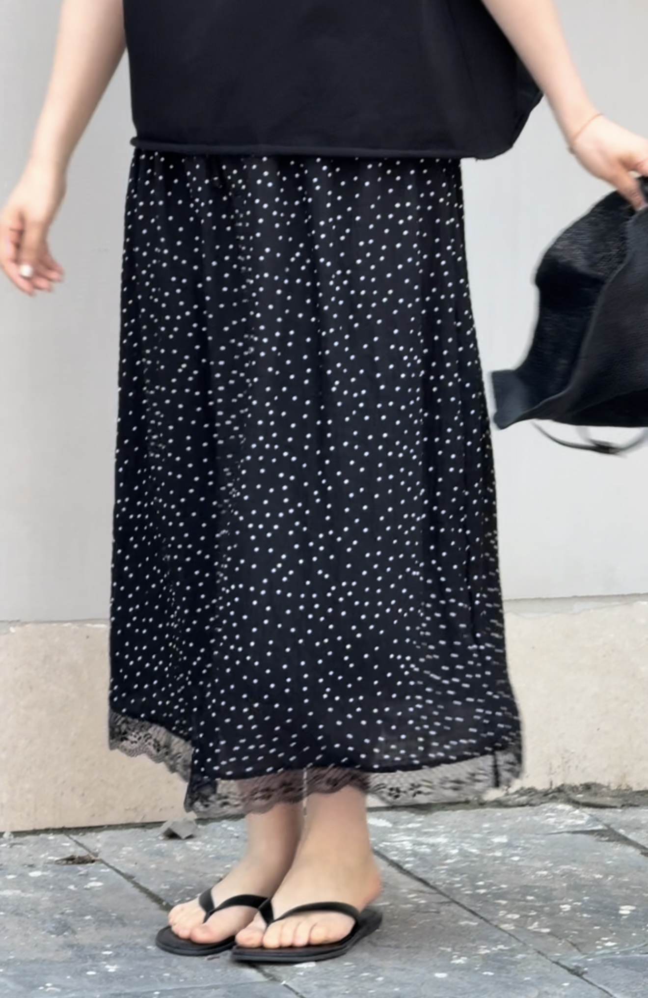 韩国正品不支持退换/夏天/波点拼蕾丝半身裙/0524/13