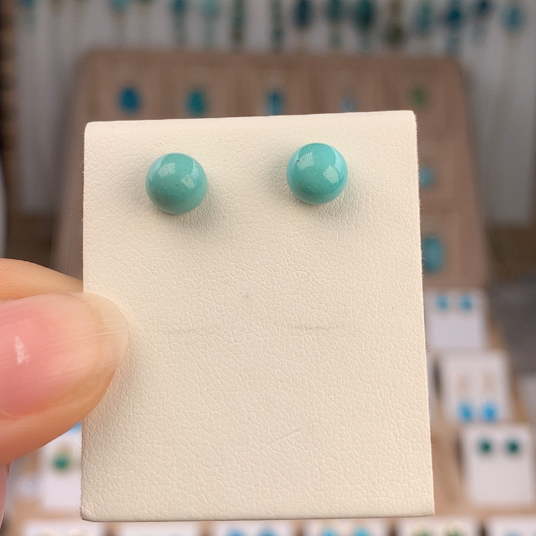 绿松石银S925镶嵌耳饰