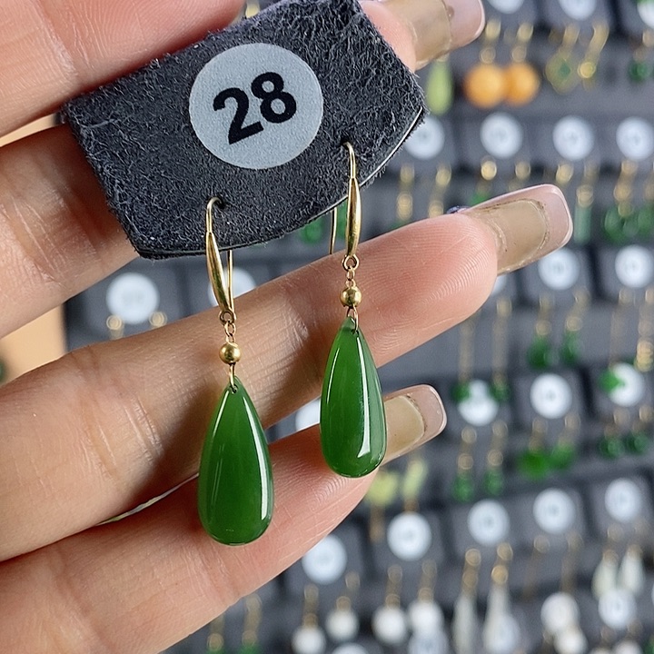 和田玉耳饰18K金镶嵌