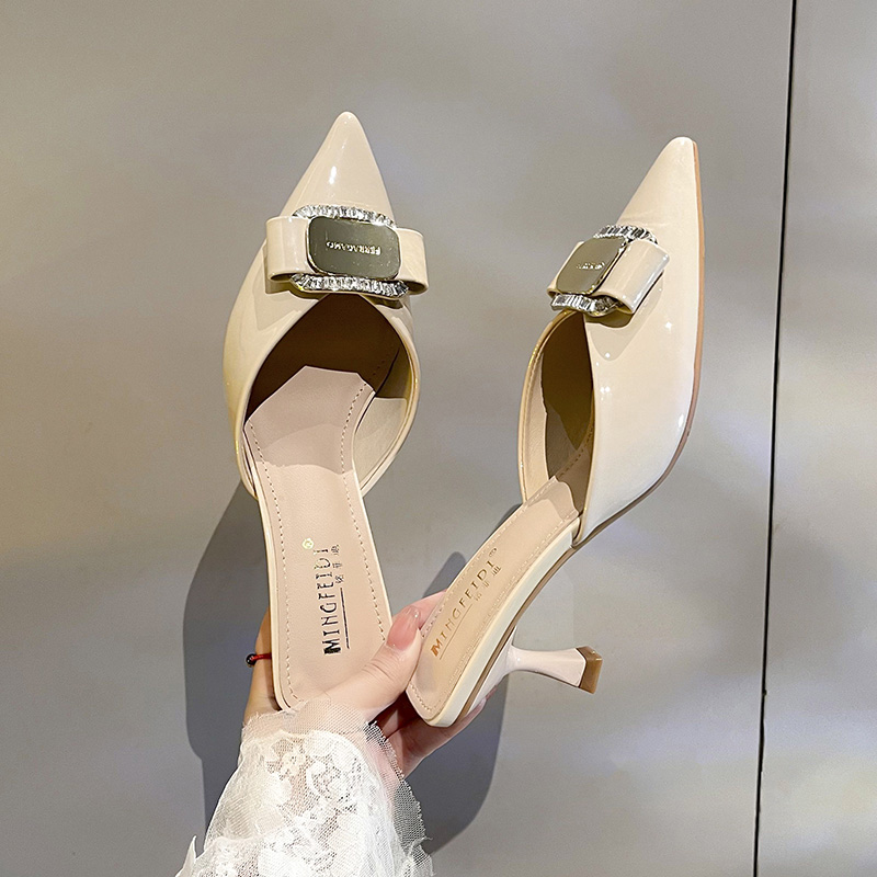 高跟包头包头拖法式尖头中跟凉拖中跟仙女风半拖法式凉鞋网红