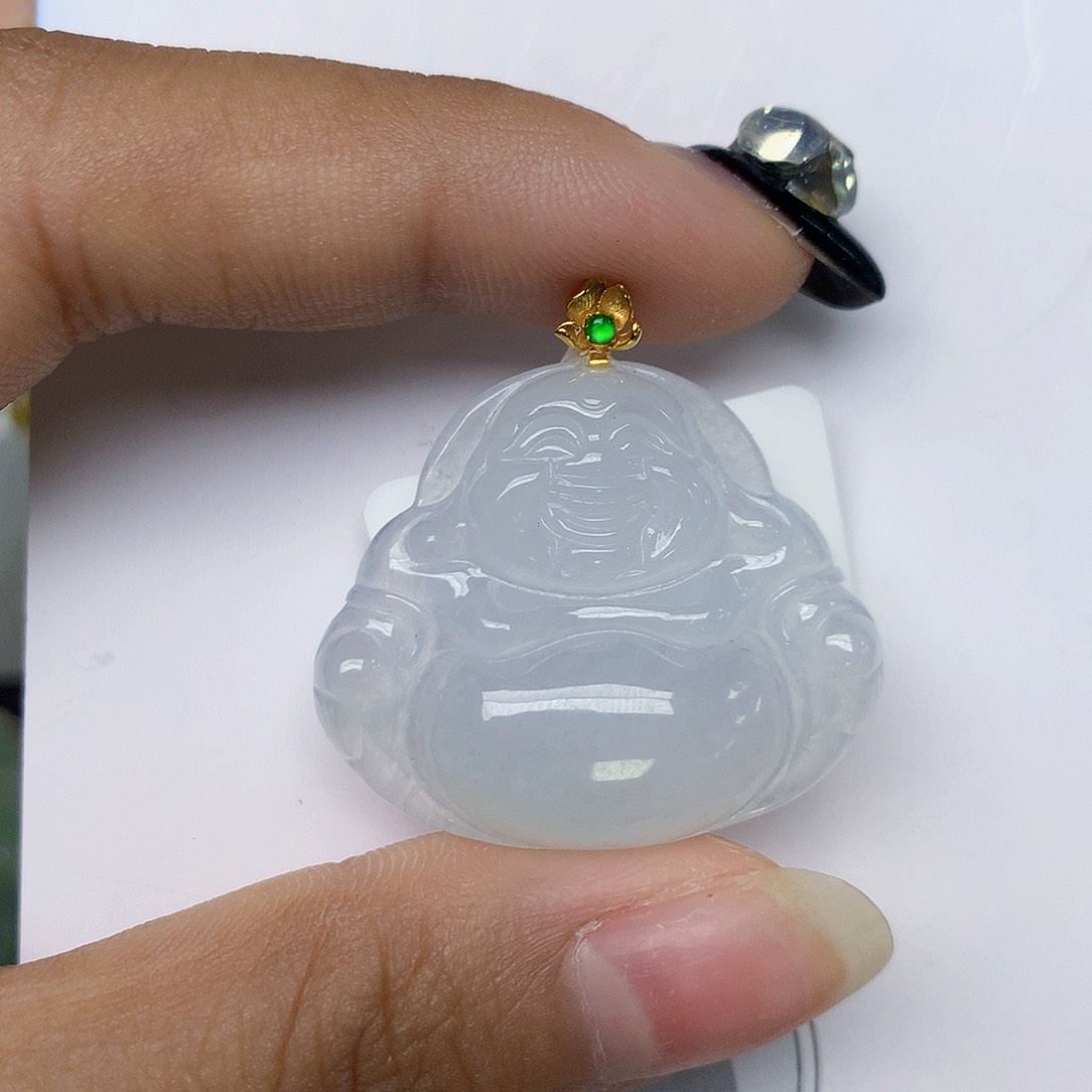 颈饰18K金镶嵌翡翠天然翡翠