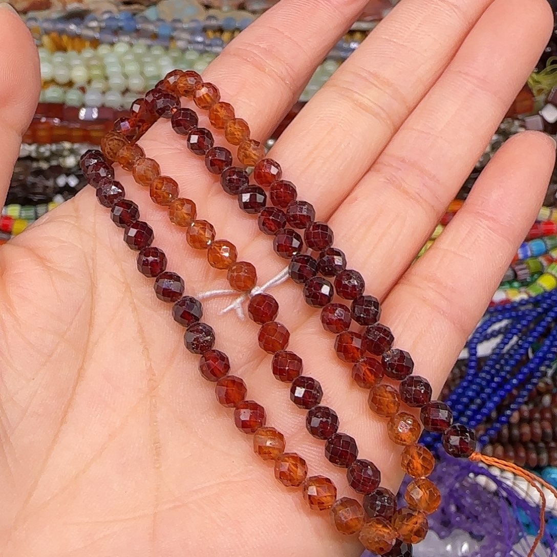 m***i玛瑙/玉髓合金珠宝半成品渐变橙石榴石4mm一条