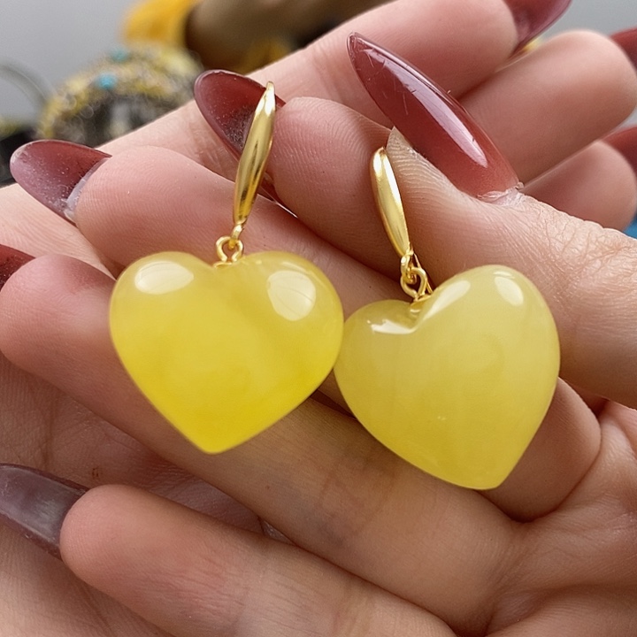 琥珀耳饰银S925镶嵌量****）耳环