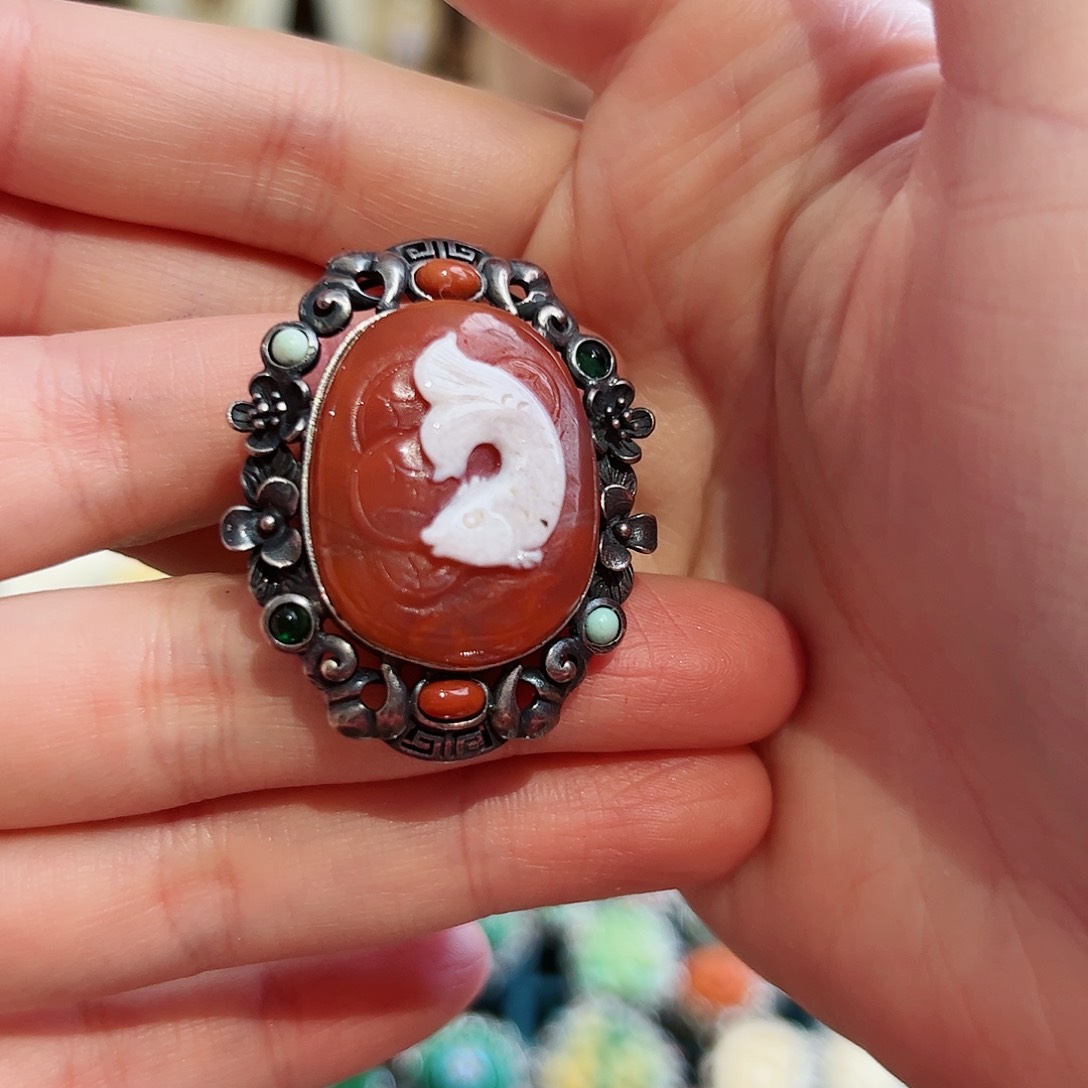 玛瑙/玉髓戒指银S925镶嵌