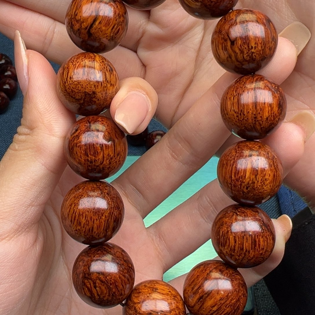 遇***缘花梨木类手串/手链红降18圆珠黄肉爆油芝麻点超一档