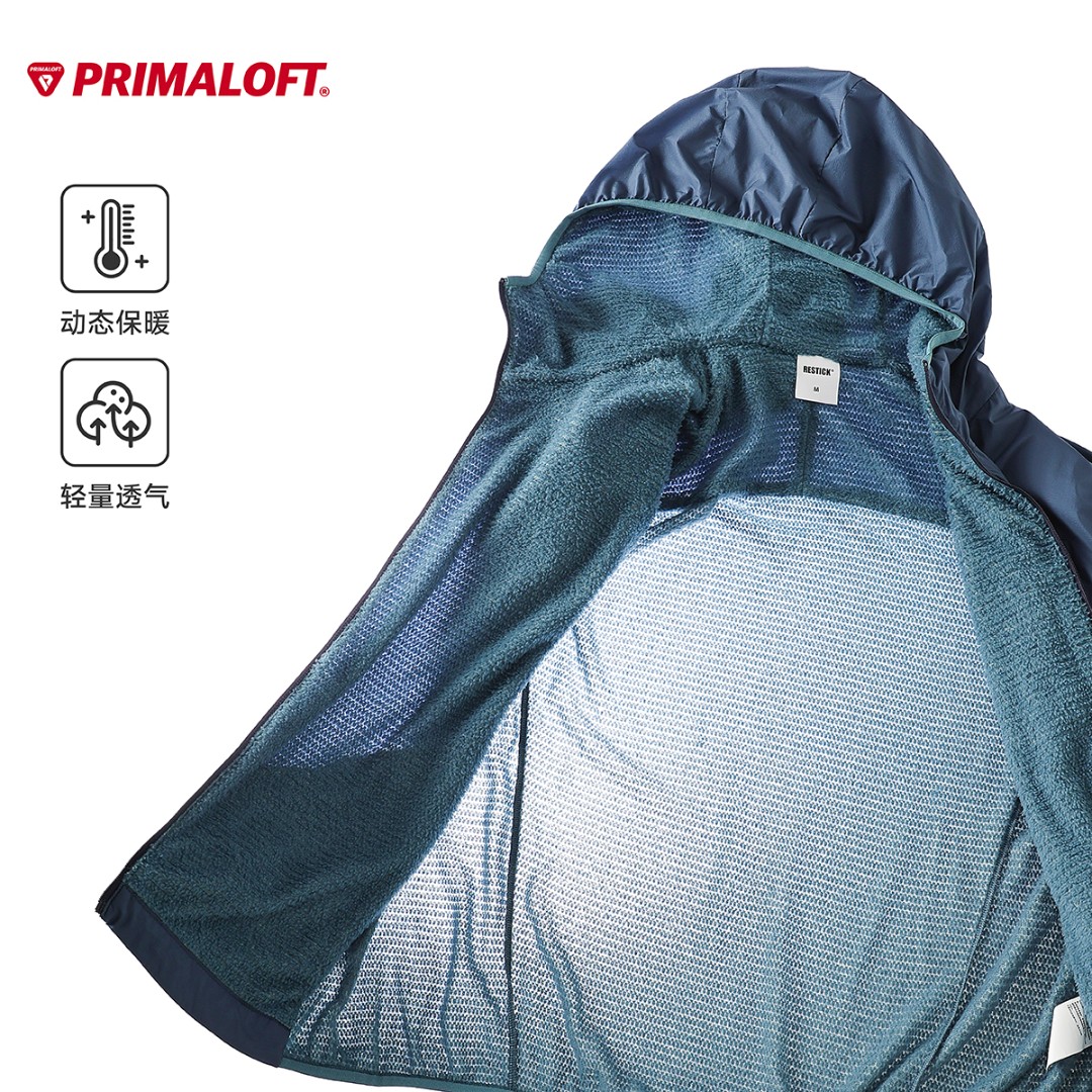 RESTICK「暖流」PrimaLoft Evolve户外P棉抓绒拼接连帽开衫外套
