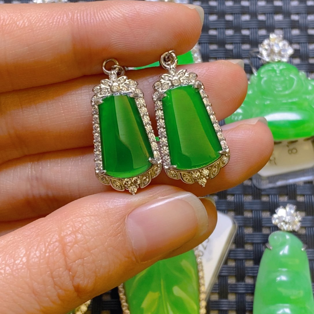 翡翠耳饰银S925镶嵌耳饰