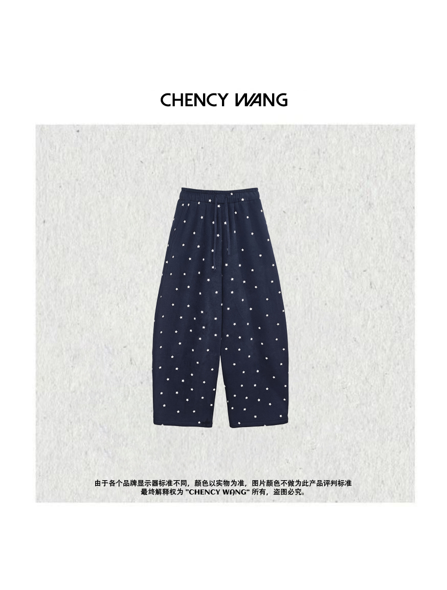  CHENCY【星星裤】加绒星星印花宽松卫裤松紧腰休闲裤